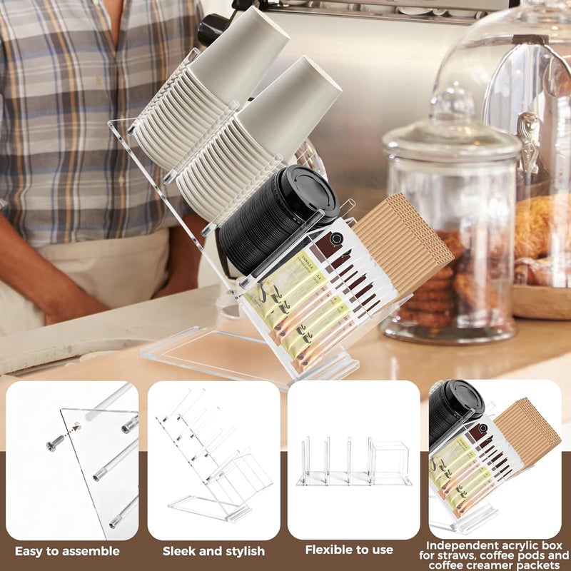 Cutora Acrylic Cup and Lid Holder, Adjustable Holder Organizer Disposable Cup Dispenser Stand with Coffee Pod, Creamer Straw Organizer Countertop for Coffee Bar Station Bakery Breakroom - Image 4